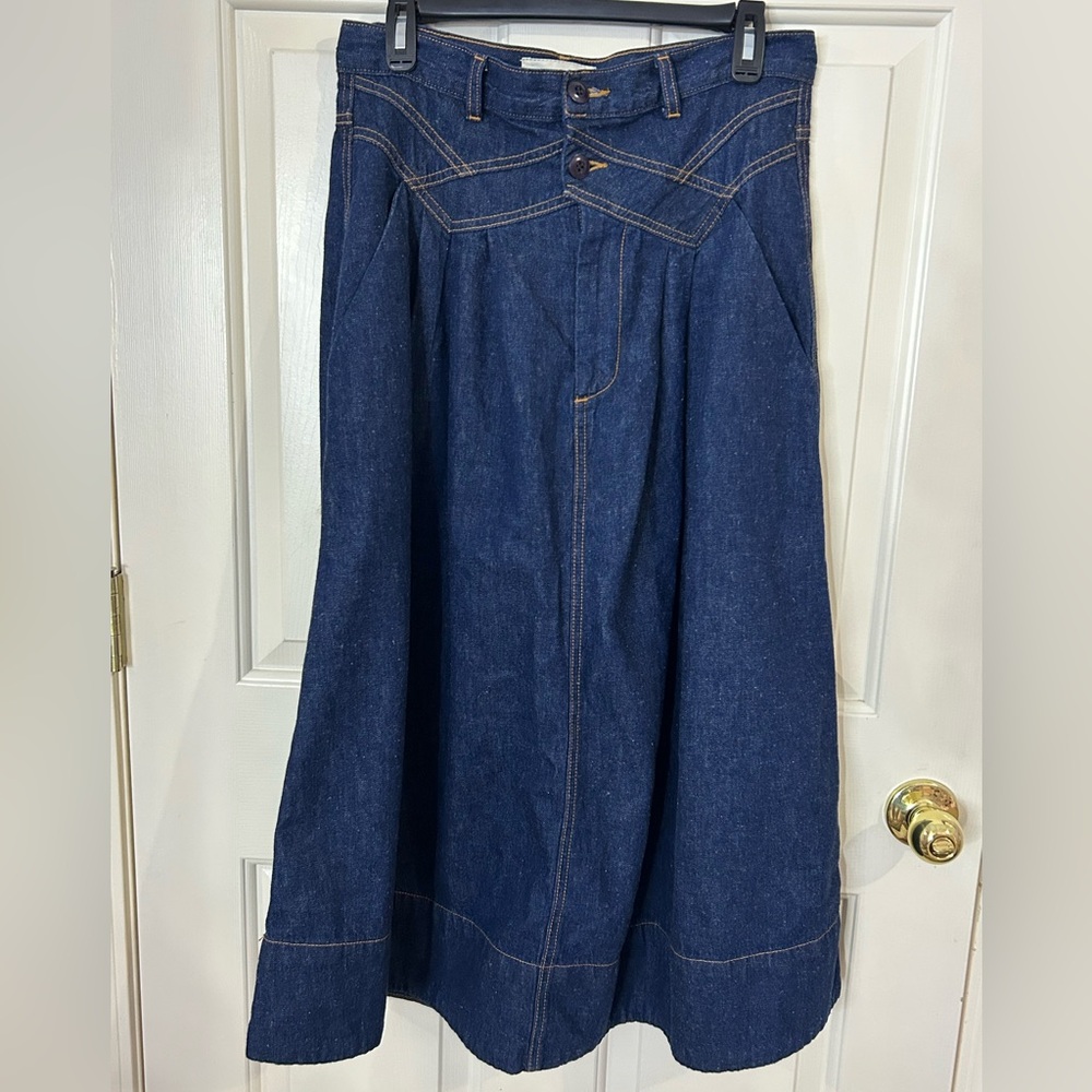 The Great. Women’s Size 2 Dark Wash Denim Midi Field Skirt